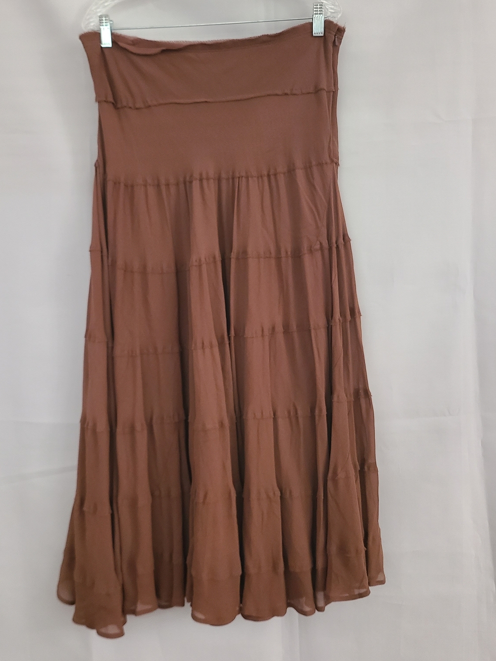 Marshall Fields 14 Brown Silk Tiered Flowy Boho Western Fairy Cottage Maxi Skirt